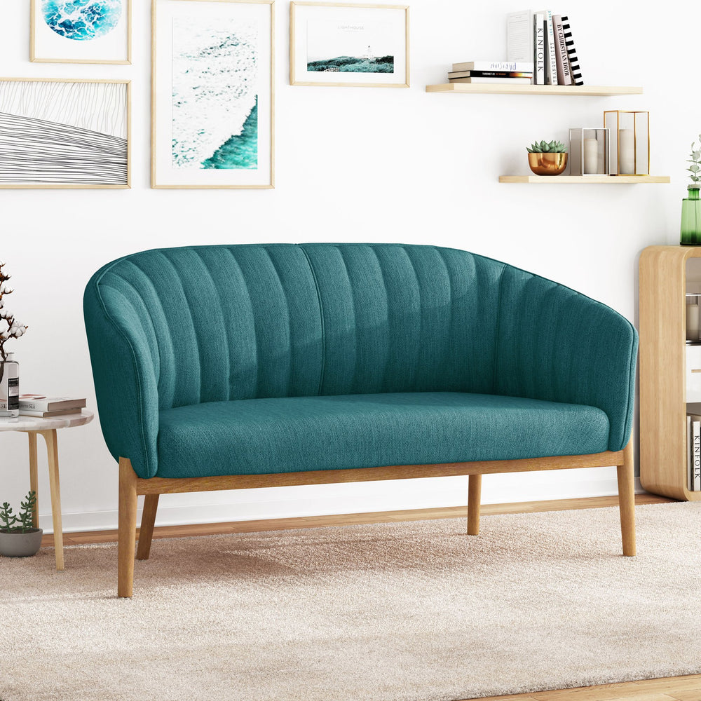 English Elm Loveseat Mid-century Modern Channel Tufted Upholstered Sofa with Rubberwood Tapered Legs 65780.00FT