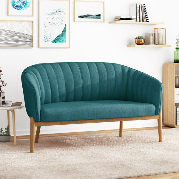 English Elm Loveseat Mid-century Modern Channel Tufted Upholstered Sofa with Rubberwood Tapered Legs 65780.00FT