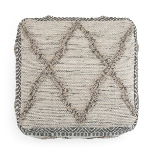 English Elm Sweeney Handloom Square Pouf in Grey & Natural Woven Wool-Cotton, Supportive Footstool Accent (18") B136P159325