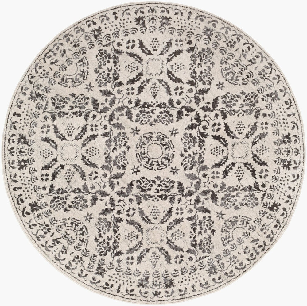 Livabliss Bahar Traditional Turkish Area Rug High Low Pile Polypropylene Living Room Floor Charcoal, Light 5'3" x 5'3" BHR2318-53RD