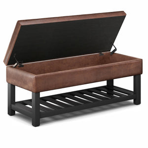 English Elm Cosmopolitan - Versatile Storage Ottoman Bench In Distressed Brown Faux Leather For Any Room Decor B136P158562
