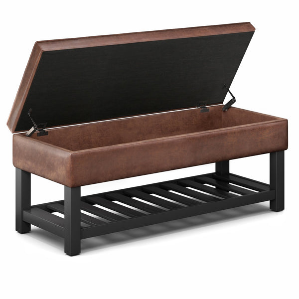 English Elm Cosmopolitan - Versatile Storage Ottoman Bench In Distressed Brown Faux Leather For Any Room Decor B136P158562