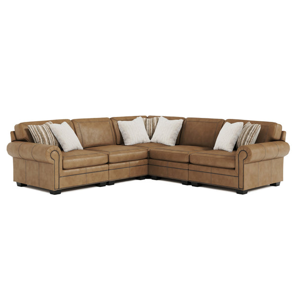 Bernhardt Bernhardt Grandview Leather Sectional With Spring-Down Cushions, Nailhead Trim & Blendown Pillows — Luxurious 130.5" Modular Seating K1851
