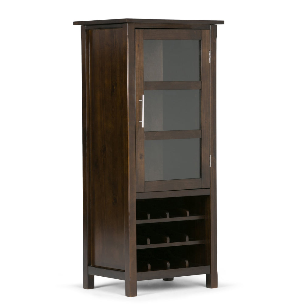 English Elm Avalon Handcrafted High Storage Wine Rack Cabinet with 12-Bottle Rack, Tempered Glass Door, Solid Wood Finish Dark Brown B136P158444