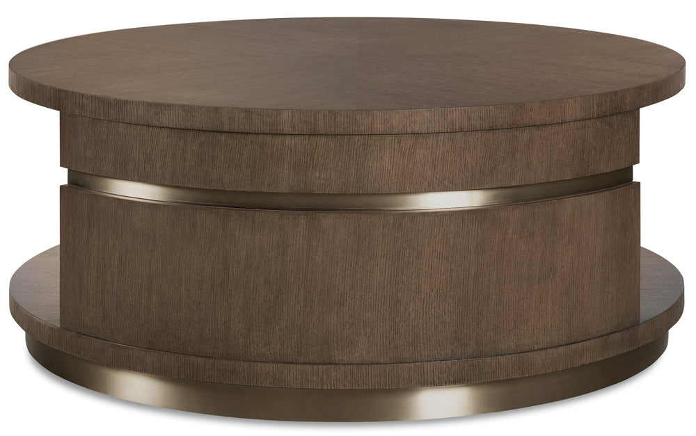 Hooker Furniture Commerce Roll with It Round Cocktail Table Dark Oak Plinth Base Living Room 7228-80260-89