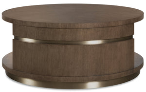 Hooker Furniture Commerce Roll with It Round Cocktail Table Dark Oak Plinth Base Living Room 7228-80260-89
