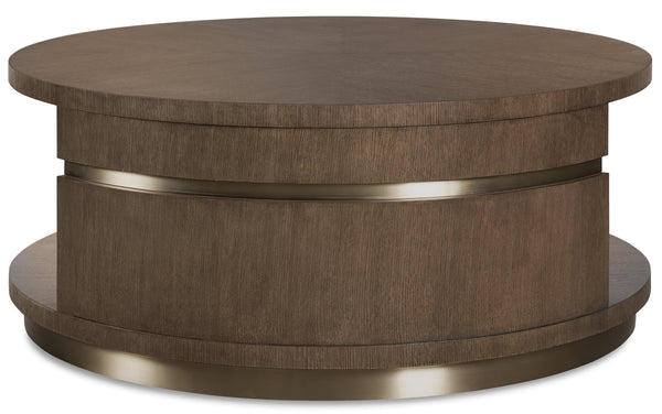 Hooker Furniture Commerce Roll with It Round Cocktail Table Dark Oak Plinth Base Living Room 7228-80260-89
