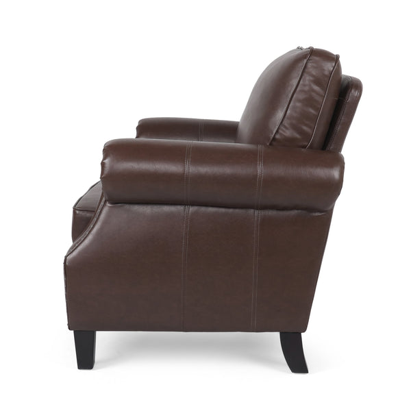 English Elm Club Chair Faux Leather Deep Seat Lounge with Dark Birch Legs for Living Room 71403.00PUDBRN