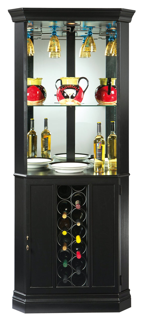 Hekman Furniture 690000 Elegant Wine & Bar Cabinet With Ample Storage, Touch-lite & Glass Panels For Stylish Home Decor Black Satin Piedmont Vii Corner Wine Cabinet 690048