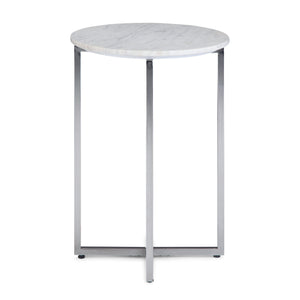 English Elm Marsden White Marble Side Table with Polished Stainless Steel X-Base — Modern End Table, 24.2" H B136P159933