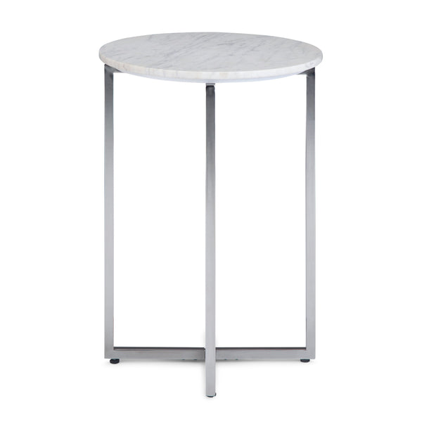 English Elm Marsden White Marble Side Table with Polished Stainless Steel X-Base — Modern End Table, 24.2" H B136P159933