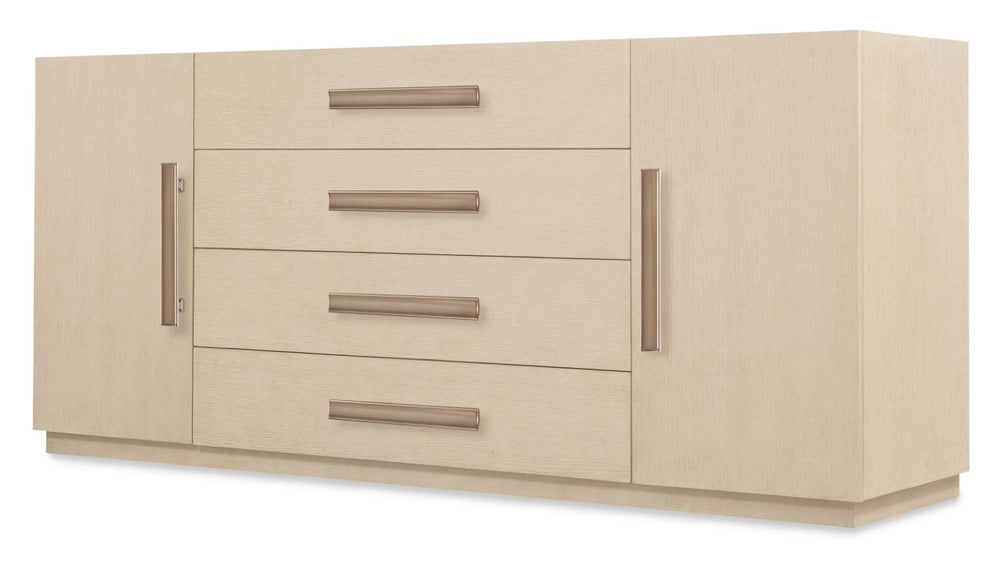 Hooker Furniture Westwood Polished Limestone Buffet With Oak Veneers, 4 Drawers, Adjustable Shelves & Silverware Tray 6133-75900-80