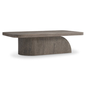 Bernhardt Bernhardt Sculptural Dama Cocktail Table In Wire-Brushed Brun Oak With Cantilevered Sloped Base & Casters 548018