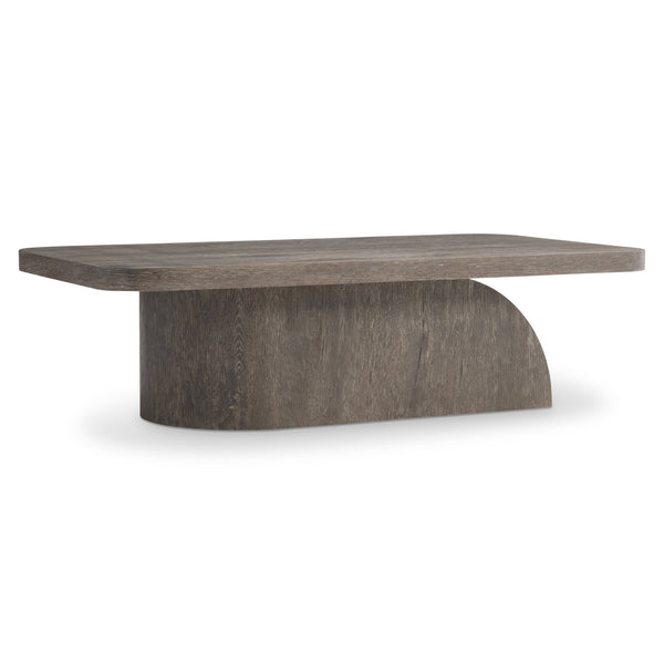 Bernhardt Bernhardt Sculptural Dama Cocktail Table In Wire-Brushed Brun Oak With Cantilevered Sloped Base & Casters 548018