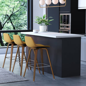 English Elm Randolph Mid-Century Modern Bentwood Bar Stools Set Of 2 With Dijon Yellow Upholstery & Chrome Accents B136P159449-GIGA