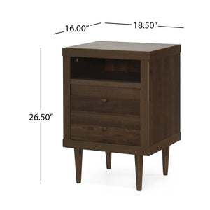 English Elm Christopher Knight Home® - 2-DRAWER Nightstand with Faux Wood Finish and Rubberwood Legs, Compact Storage Nightstand with Knob Handles Walnut 72037.00WALN