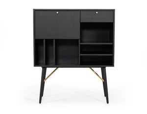VIG Furniture Billy Black Oak & Gold Tall Buffet — Modern Vertical Storage, Cabinet, Drawer & Wine Shelves, 35"W VGDWJ9584-1