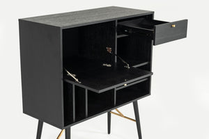 VIG Furniture Billy Black Oak & Gold Tall Buffet — Modern Vertical Storage, Cabinet, Drawer & Wine Shelves, 35"W VGDWJ9584-1