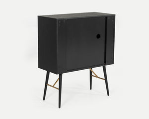 VIG Furniture Billy Black Oak & Gold Tall Buffet — Modern Vertical Storage, Cabinet, Drawer & Wine Shelves, 35"W VGDWJ9584-1