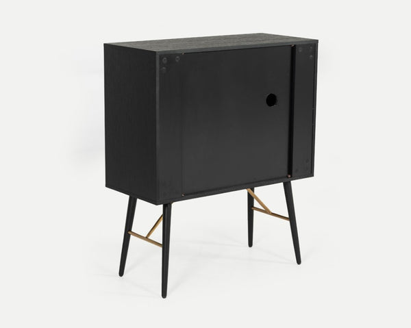 VIG Furniture Billy Black Oak & Gold Tall Buffet — Modern Vertical Storage, Cabinet, Drawer & Wine Shelves, 35"W VGDWJ9584-1
