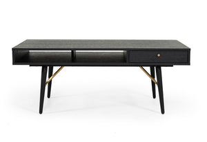 VIG Furniture Billy Modern Black Oak Coffee Table With Gold Accents, Drawer & Open Storage, 43" X 24" X 18" VGDWJ5705