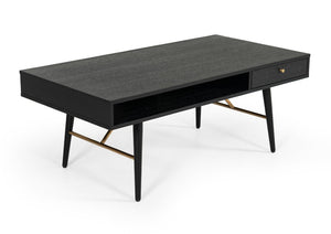 VIG Furniture Billy Modern Black Oak Coffee Table With Gold Accents, Drawer & Open Storage, 43" X 24" X 18" VGDWJ5705