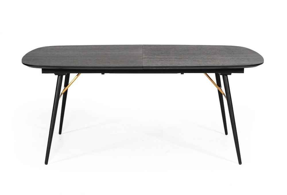 VIG Furniture Billy Modern Black Oak Veneer Extendable Dining Table W/ Gold Accents, Matte Black Legs, 71–91" VGDWJ3498