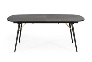 VIG Furniture Billy Modern Black Oak Veneer Extendable Dining Table W/ Gold Accents, Matte Black Legs, 71–91" VGDWJ3498