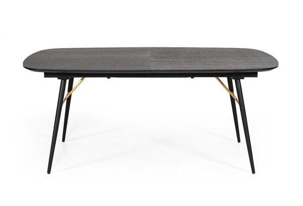 VIG Furniture Billy Modern Black Oak Veneer Extendable Dining Table W/ Gold Accents, Matte Black Legs, 71–91" VGDWJ3498