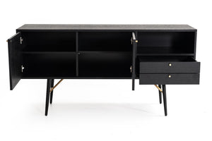VIG Furniture Billy Modern Black Oak & Gold Buffet — Sleek 63" Storage Console With Drawers, Cabinet, Open Shelf, Luxe Accents VGDWJ9580-1