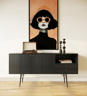 VIG Furniture Billy Modern Black Oak & Gold Buffet — Sleek 63" Storage Console With Drawers, Cabinet, Open Shelf, Luxe Accents VGDWJ9580-1