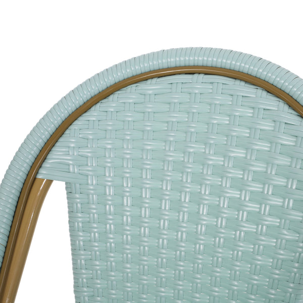 English Elm 29.5" Outdoor Pe Rattan Bistro Barstools Set of 2 Woven Teal French Cafe Style 72606.00LT