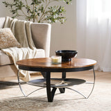 Christopher Knight Home® - Noble House - Hadfield Handcrafted Boho Mango Wood and Iron Coffee Table, Natural and Black