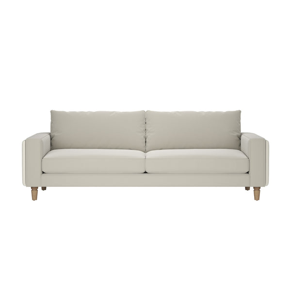 A.R.T. Furniture Barret Sofa - Luxurious Sand Velvet With Channeled Detailing And Sleek Track Arms For Modern Elegance Beige Inside, Velvet Sand Colored Polyester Fabric,Outback In Faux,Leather Parchement Colored Material 735501-5911