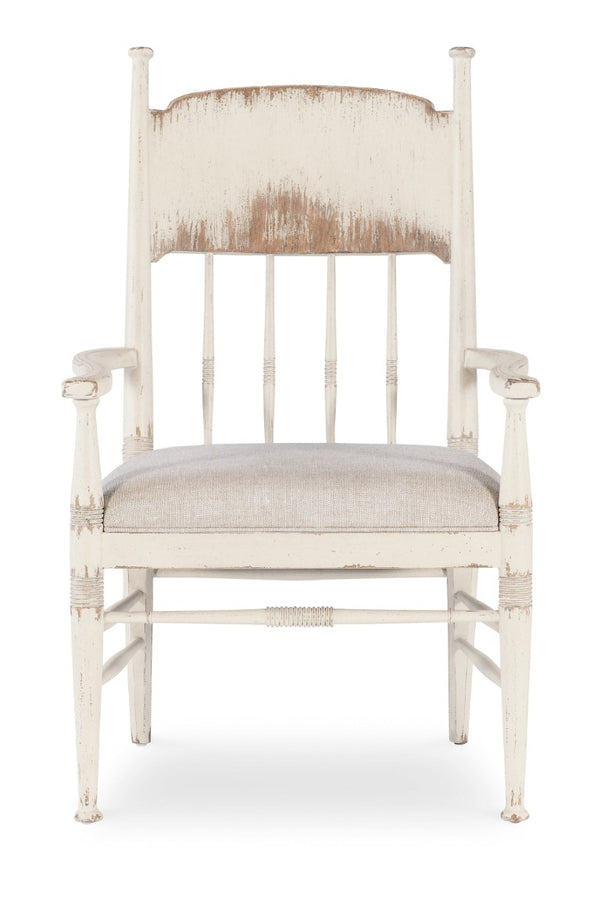 Hooker Furniture Americana Distressed Linen Arm Chair With Spindle Back, Carved Accents & Performance Upholstery 7050-75300-02