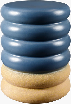 Surya Bizen Ceramic Garden Stool - Elegant 17"H X 13"W Outdoor End Table, Durable & Easy To Maintain Top, Blue Ceramic,Ceramic Biz005-171313