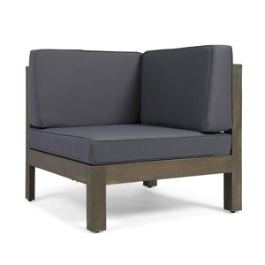 English Elm Oana Outdoor Acacia Wood Sectional Set with Weather Resistant Cushions for Patio 59101-02-64495DGY-64496GRY