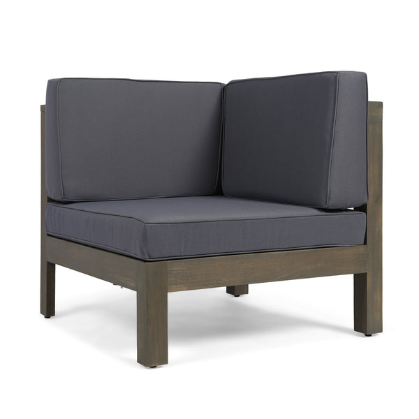 English Elm Oana Outdoor Acacia Wood Sectional Set with Weather Resistant Cushions for Patio 59101-02-64495DGY-64496GRY