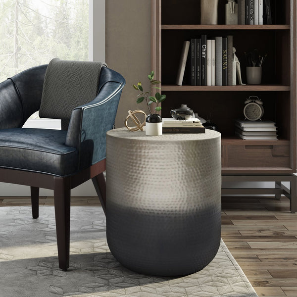 English Elm Nova Hammered Metal Side Table Copper Ombre — Compact Sculptural Accent Table with Protective Finish and Floor Pads Gray B136P159007