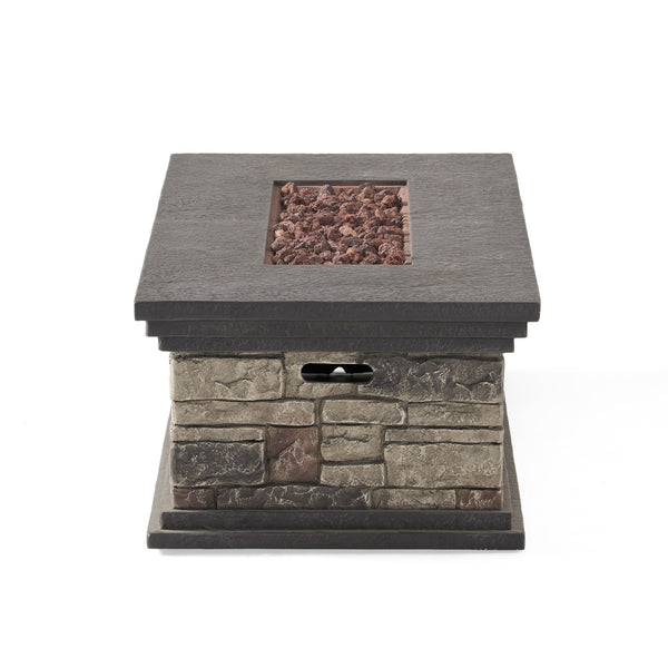 English Elm Rectangle Mgo Propane Fire Pit Faux Stone Finish 50000 Btu Outdoor Patio Centerpiece 63692.00-50K