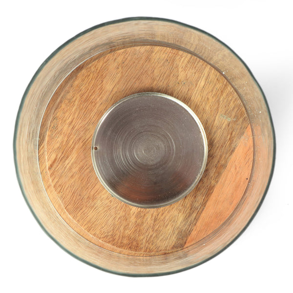 English Elm Christopher Knight Home® - LATTICE Mango Wood Hurricane Candle Holder with Ripple Glass, Handcrafted Boho Accent, Nickel Trim 72065.00