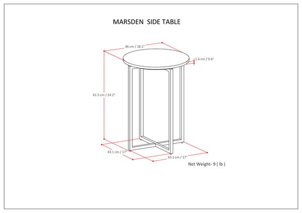 English Elm Marsden White Marble Side Table with Polished Stainless Steel X-Base — Modern End Table, 24.2" H B136P159933
