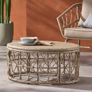 English Elm Christopher Knight Home® - BRUCE Wicker Rattan Coffee Table with Boho Weave Top, Durable Polyethylene Construction, 32.5"W Brown 70417.00LBRN