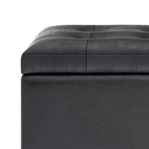 English Elm Cosmopolitan Storage Ottoman - Distressed Black Faux Leather With Hidden Storage & Tufted Top B136P159768