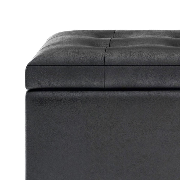 English Elm Cosmopolitan Storage Ottoman - Distressed Black Faux Leather With Hidden Storage & Tufted Top B136P159768