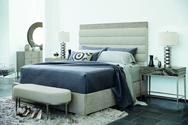 Bernhardt Bernhardt Cerused Greige Queen Panel Bed With Upholstered Inset Panels, Rustic Modern Craftsmanship K1106