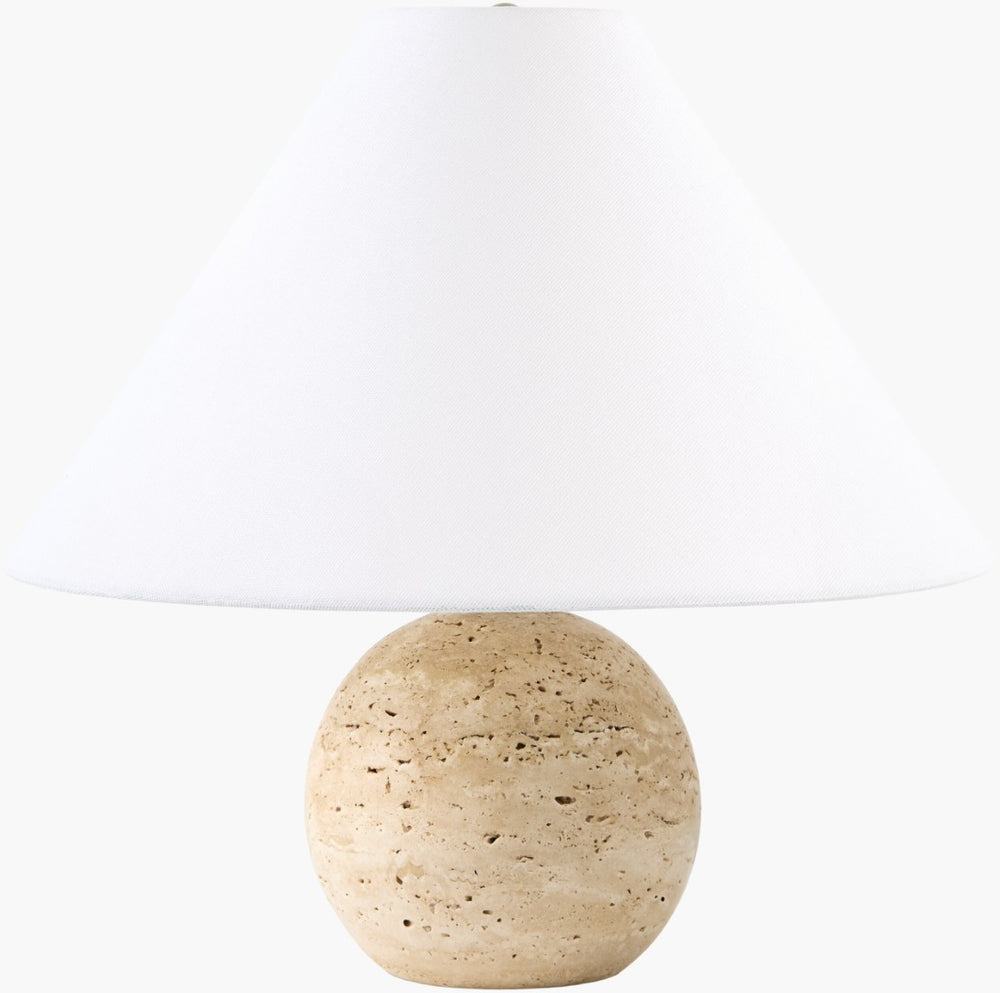 Livabliss Bajo Travertine Stone Table Lamp with Linen Shade for Warm Ambient Living Room Glow BJO-009