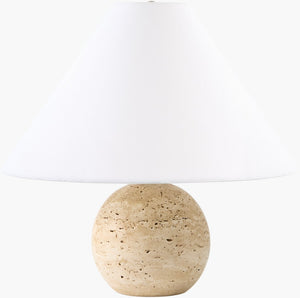 Livabliss Bajo Travertine Stone Table Lamp with Linen Shade for Warm Ambient Living Room Glow BJO-009