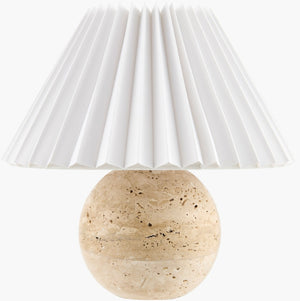 Livabliss Bajo Travertine Stone Accent Lamp with Linen Shade for Bedside Reading Nooks BJO-010