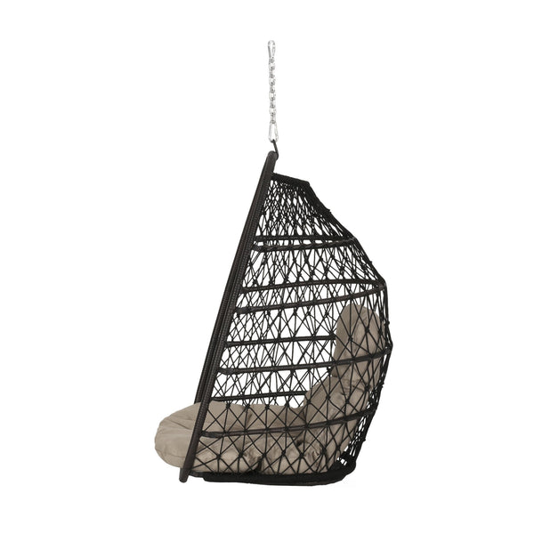 English Elm Christopher Knight Home® - Elijah Elegant Foldable Hanging Wicker Chair With Plush Cushions For Cozy Outdoor Relaxation 70604.00DTN